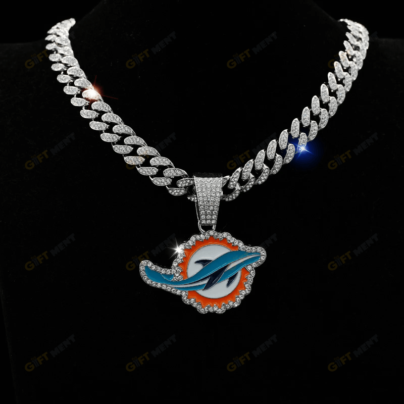 Miami Dolphins Hip Hop Iced Out Bling Pendant Cuban Chain Fashion Punk Cool Jewelry.png