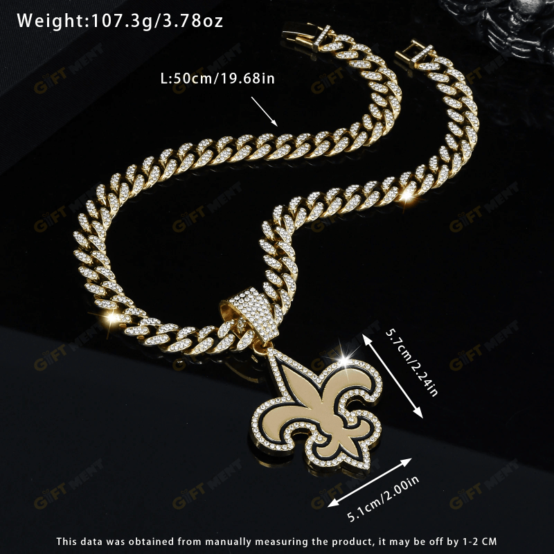 New Orleans Saints Hip Hop Iced Out Bling Pendant Cuban Chain Fashion Punk Cool Jewelry 5.png