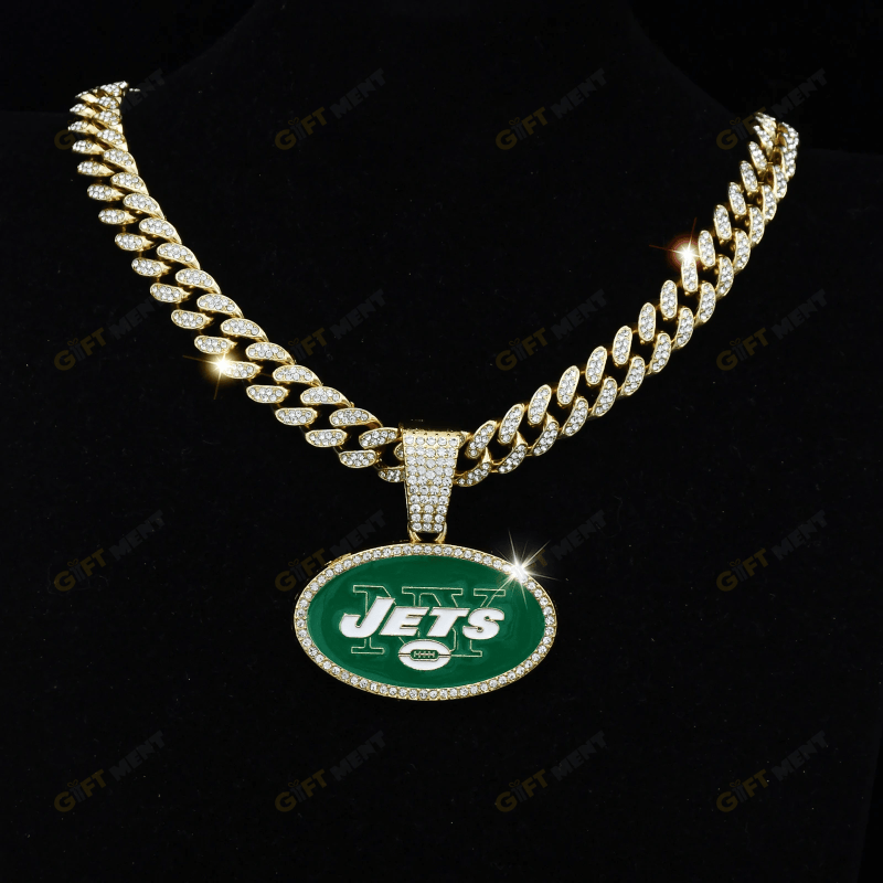 New York Jets Hip Hop Iced Out Bling Pendant Cuban Chain Fashion Punk Cool Jewelry 4.png