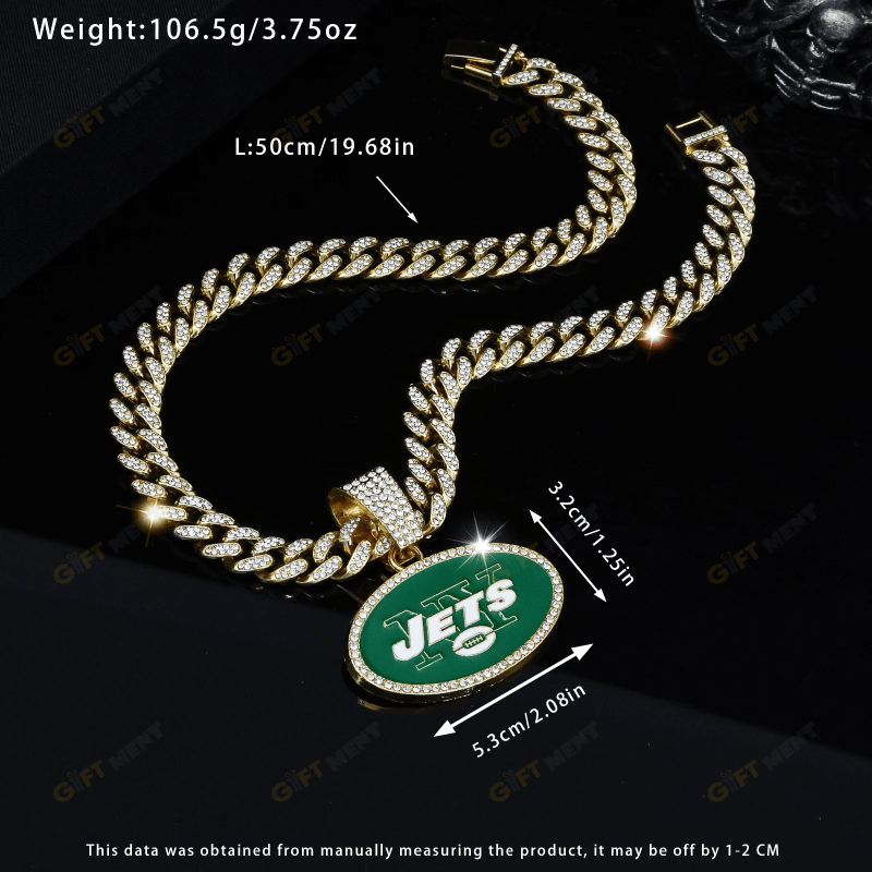 New York Jets Hip Hop Iced Out Bling Pendant Cuban Chain Fashion Punk Cool Jewelry 5.png