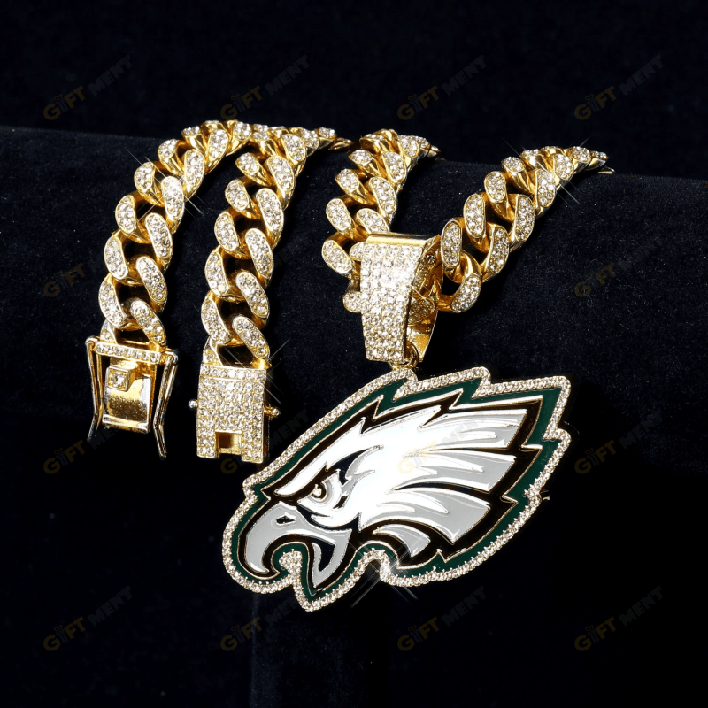 Philadelphia Eagles Hip Hop Iced Out Bling Pendant Cuban Chain Fashion Punk Cool Jewelry 2.png