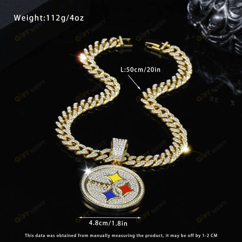Pittsburgh Steelers Hip Hop Iced Out Bling Pendant Cuban Chain Fashion Punk Cool Jewelry 4.png