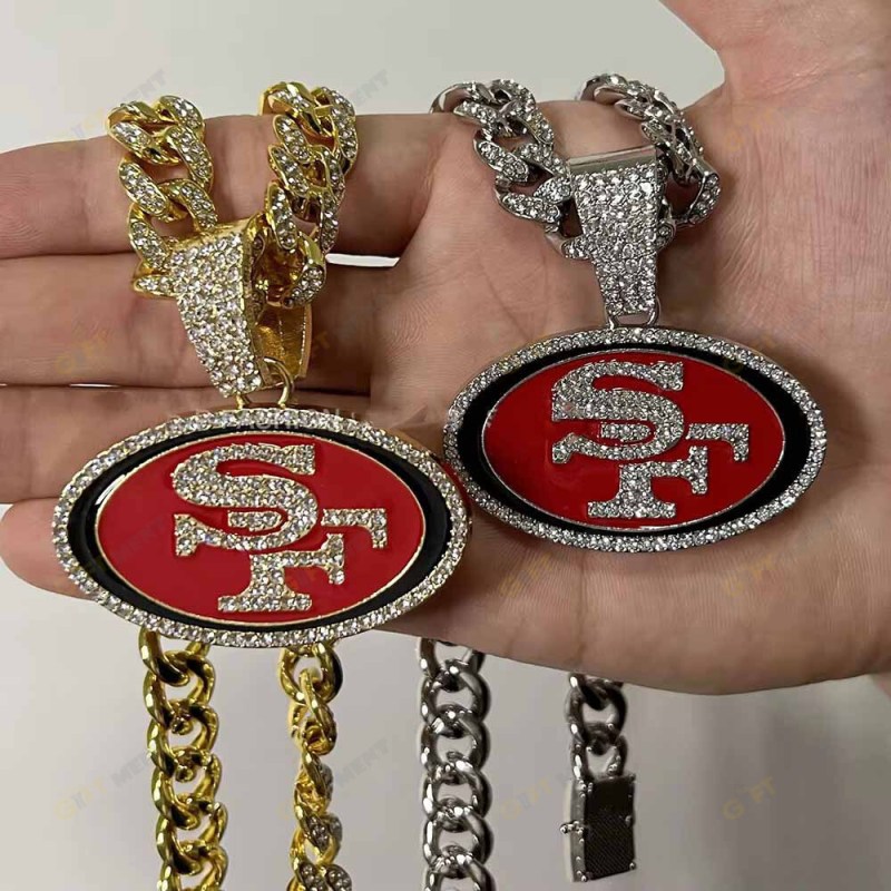 San Francisco 49ers Hip Hop Iced Out Bling Pendant Cuban Chain Fashion Punk Cool Jewelry 2.jpg