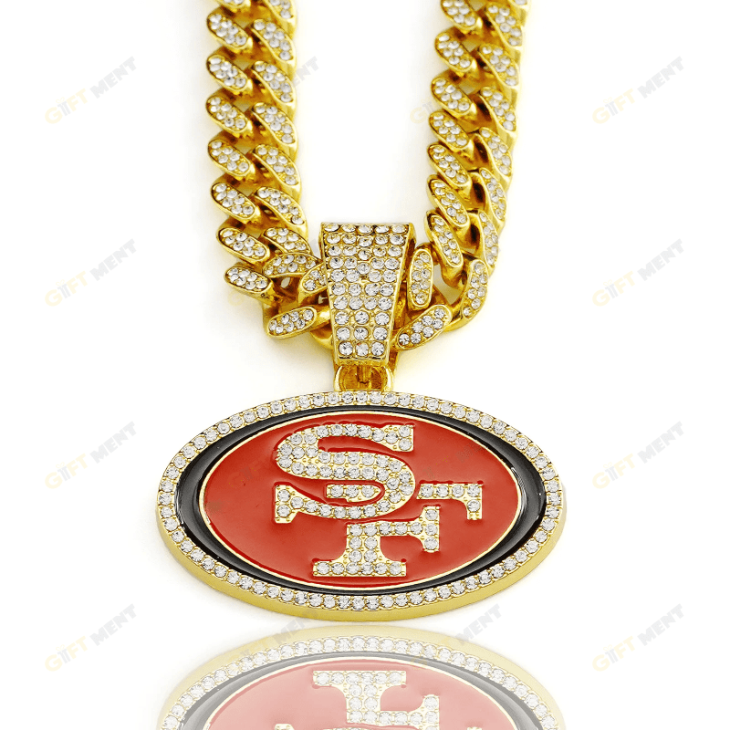 San Francisco 49ers Hip Hop Iced Out Bling Pendant Cuban Chain Fashion Punk Cool Jewelry 3.png