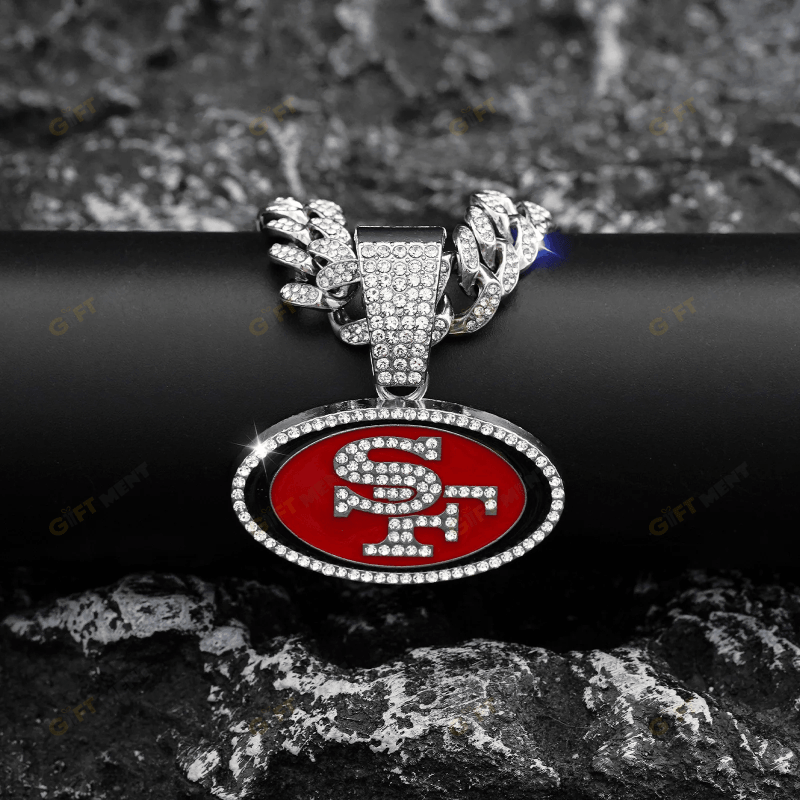 San Francisco 49ers Hip Hop Iced Out Bling Pendant Cuban Chain Fashion Punk Cool Jewelry 4.png