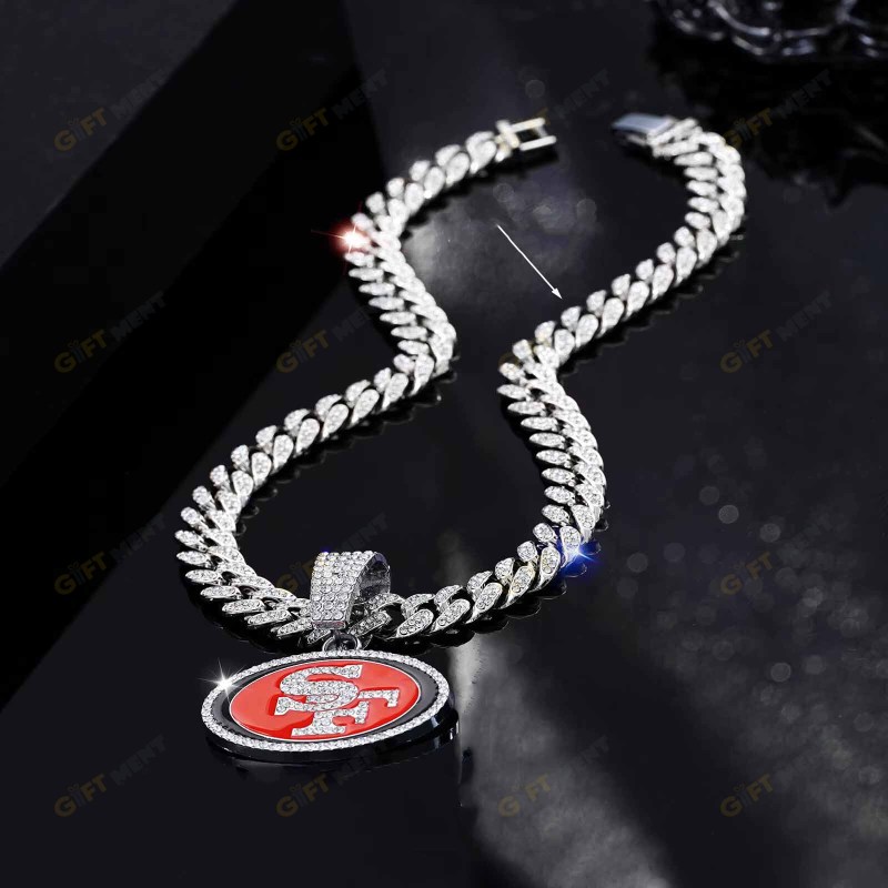 San Francisco 49ers Hip Hop Iced Out Bling Pendant Cuban Chain Fashion Punk Cool Jewelry 5.jpg