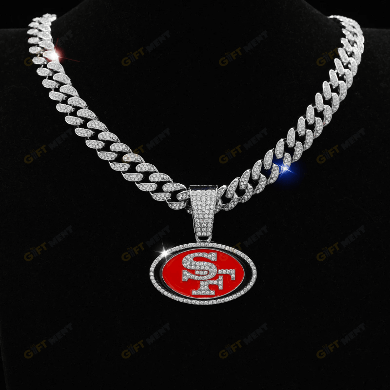 San Francisco 49ers Hip Hop Iced Out Bling Pendant Cuban Chain Fashion Punk Cool Jewelry.png