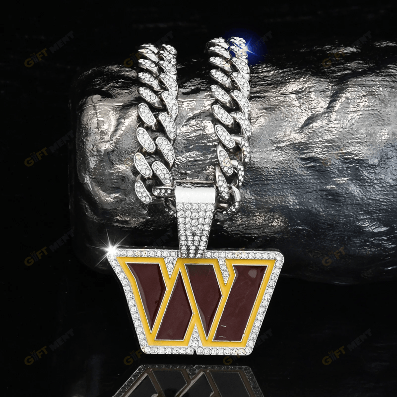 Washington Commanders Hip Hop Iced Out Bling Pendant Cuban Chain Fashion Punk Cool Jewelry 1 1.png