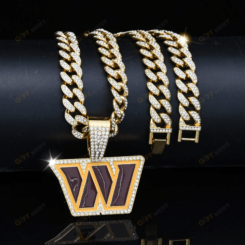 Washington Commanders Hip Hop Iced Out Bling Pendant Cuban Chain Fashion Punk Cool Jewelry 2.png