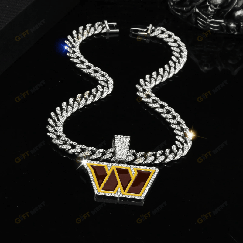 Washington Commanders Hip Hop Iced Out Bling Pendant Cuban Chain Fashion Punk Cool Jewelry 3.png
