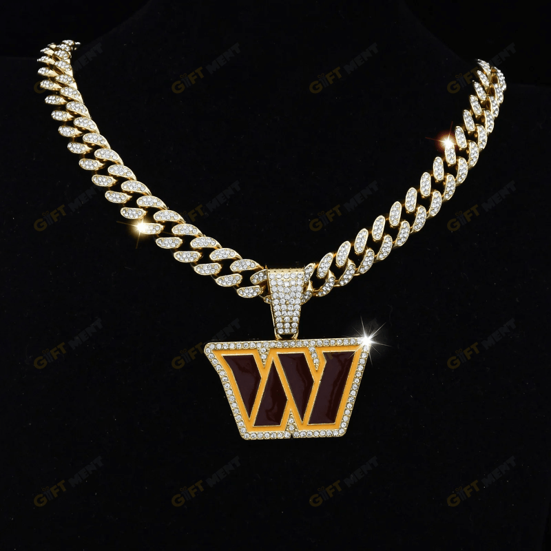 Washington Commanders Hip Hop Iced Out Bling Pendant Cuban Chain Fashion Punk Cool Jewelry.png