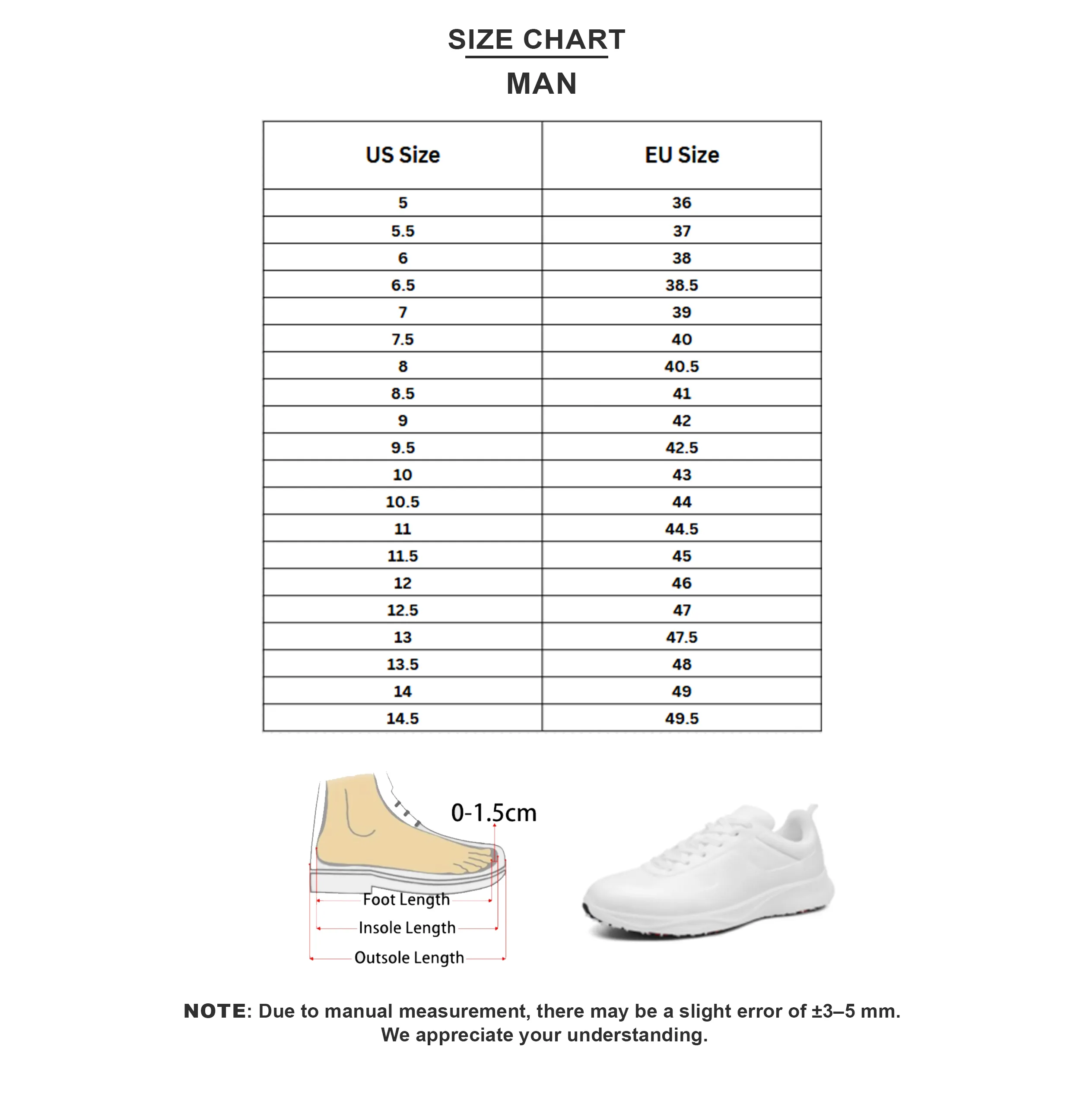 Golf Shoes Size Chart Man