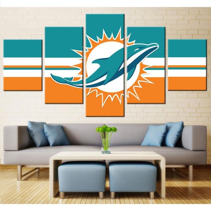 5 Panel Miami Dolphins Wall Art Cheap For Living Room Wall Decor Football Canvas Paintings.jpg